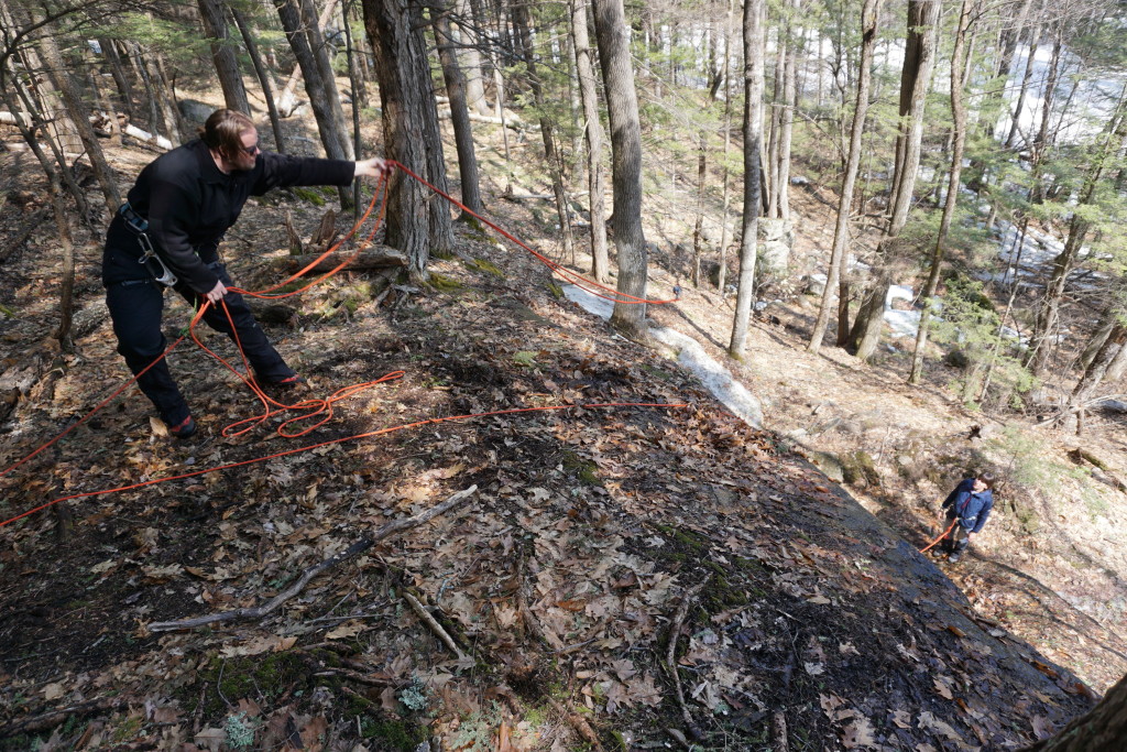 Preparing to haul a team member out of a "crevasse."